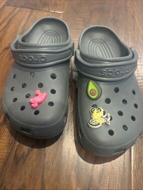 CROCS Kids Classic Clog in Gray with Jibbitz Charms